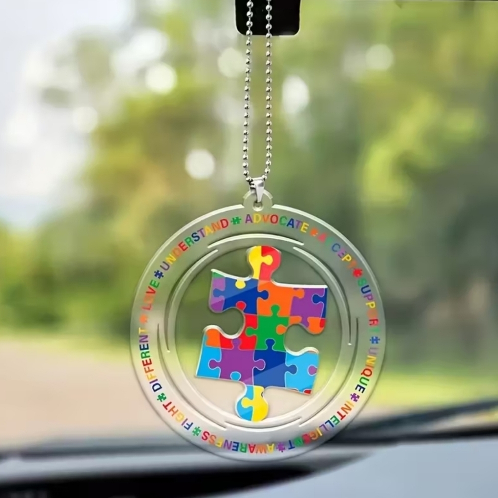 Autism Awareness Car Charm – Puzzle Piece Rearview Mirror Hanging Ornament